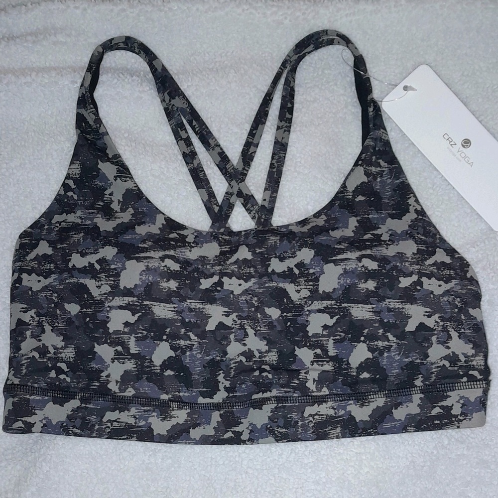 grey and blue medium sports bra